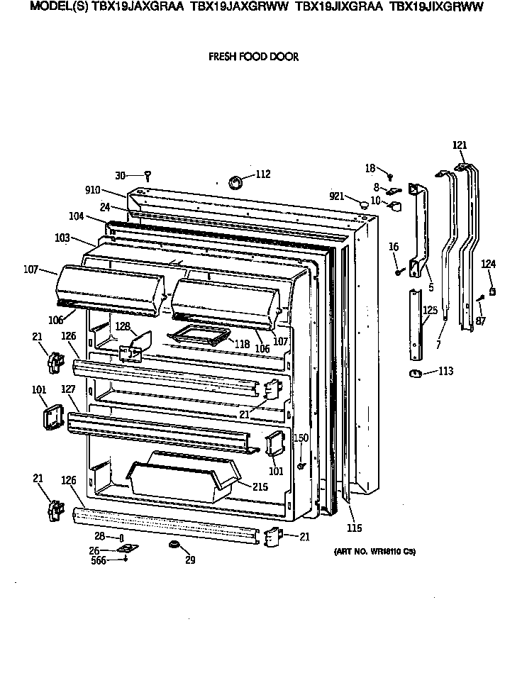 GE TBX19JIXGRAA fresh food door diagram