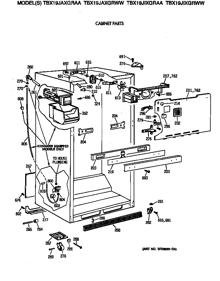 GE TBX19JIXGRAA cabinet parts diagram