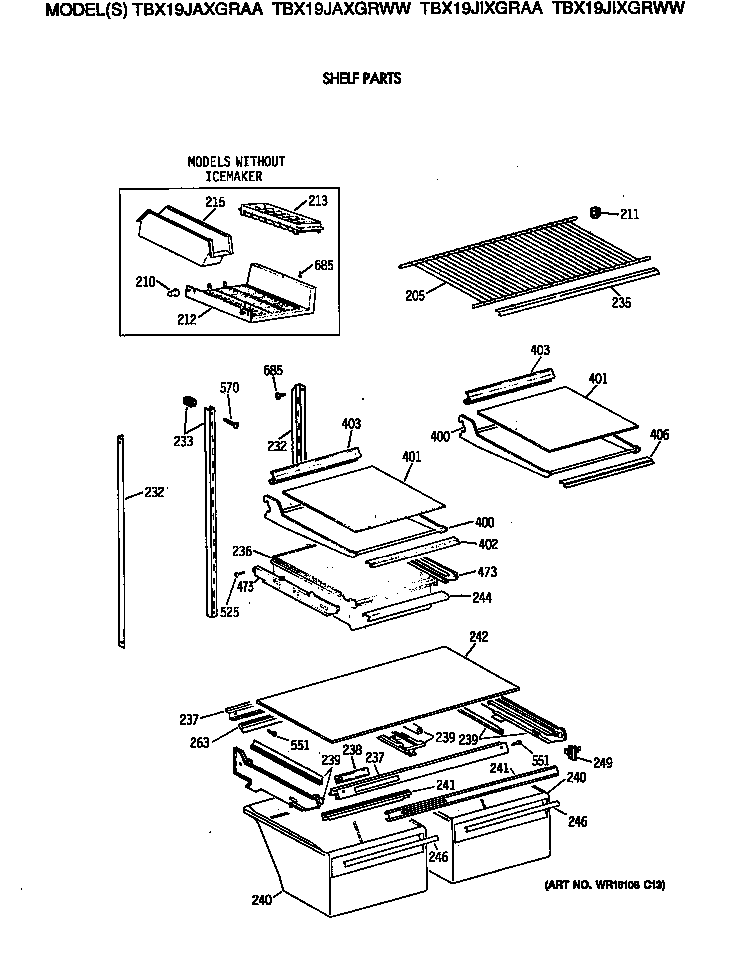 GE TBX19JIXGRAA shelf parts diagram