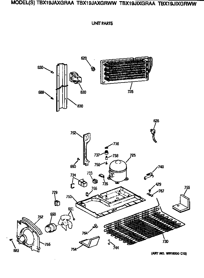 GE TBX19JIXGRAA unit parts diagram