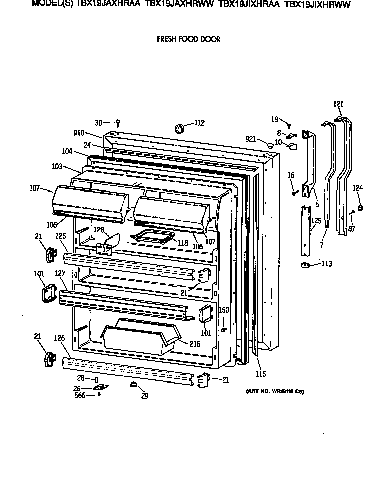 GE TBX19JIXHRWW fresh food door diagram