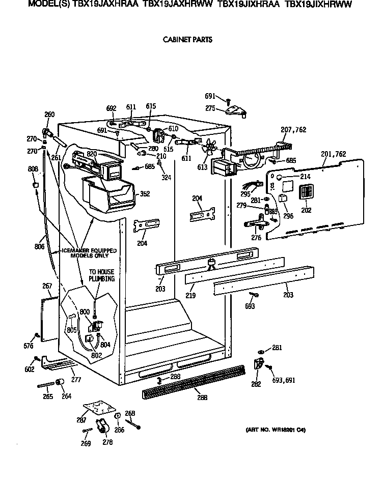 GE TBX19JIXHRWW cabinet parts diagram