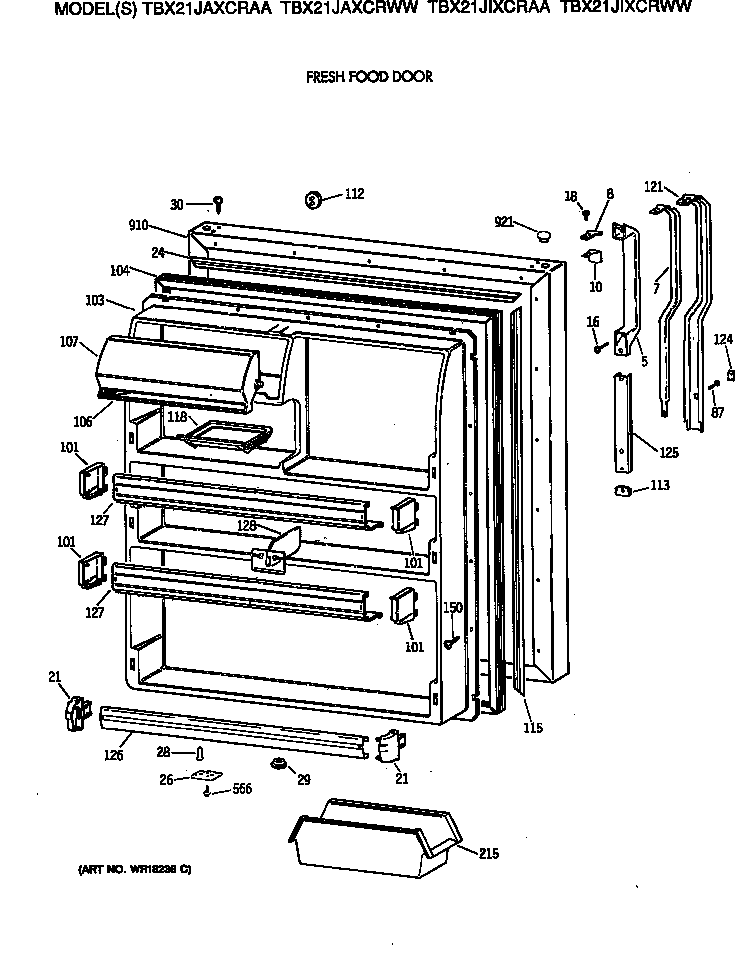 GE TBX21JIXCRWW fresh food door diagram