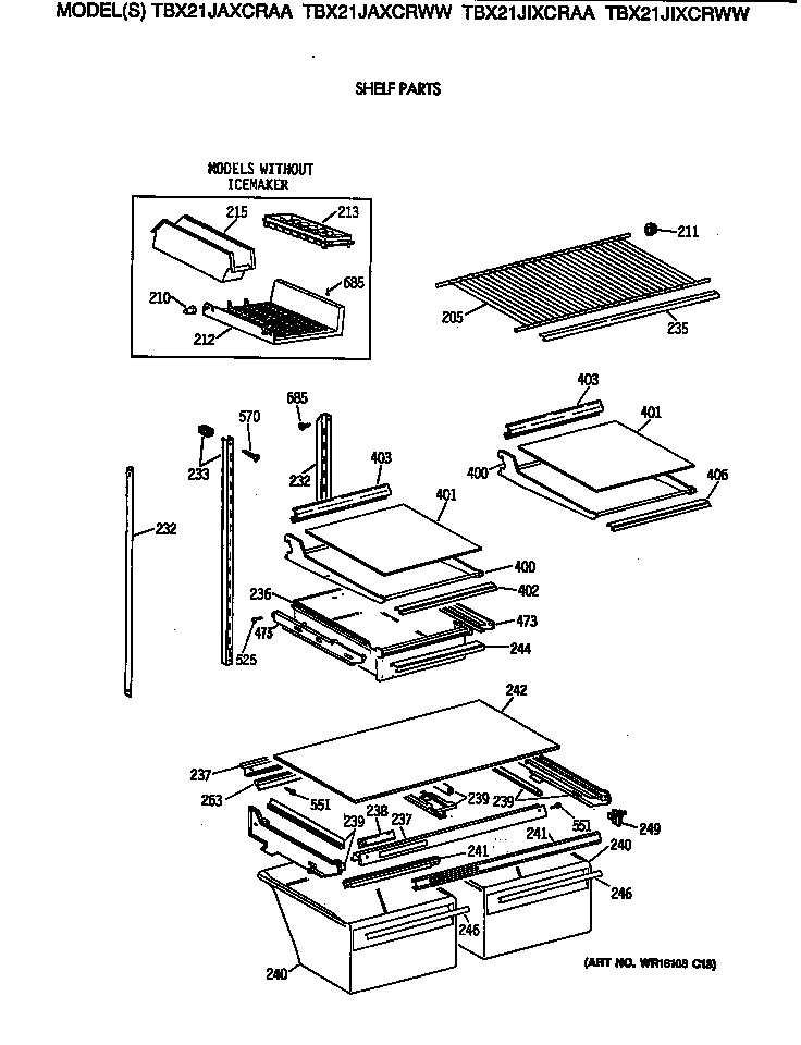 GE TBX21JIXCRWW shelf parts diagram