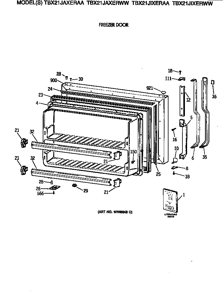GE TBX21JIXERWW freezer door diagram