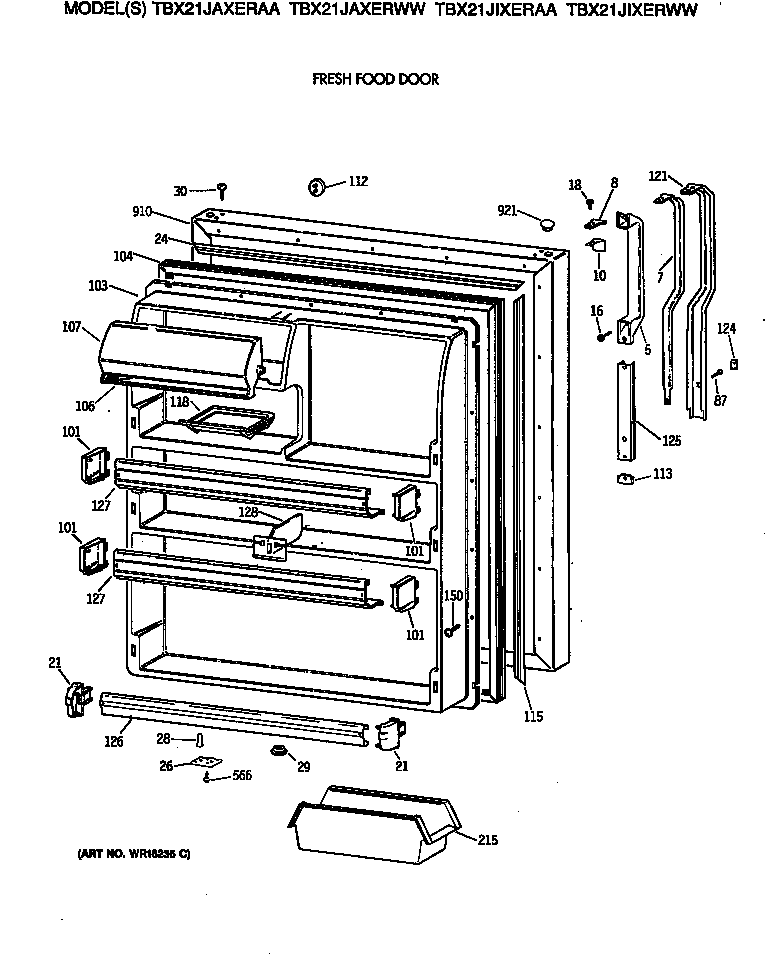 GE TBX21JIXERWW fresh food door diagram