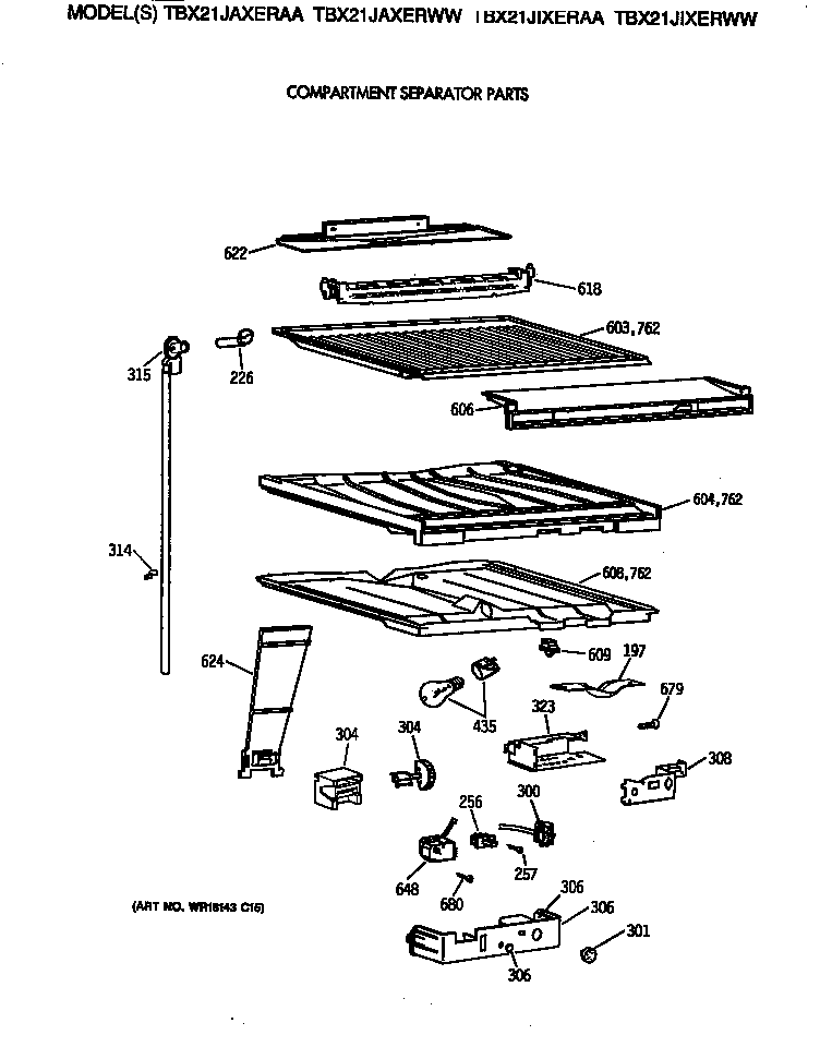 GE TBX21JIXERWW compartment separator parts diagram