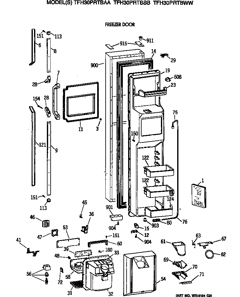 GE TFH30PRTBAA freezer door diagram