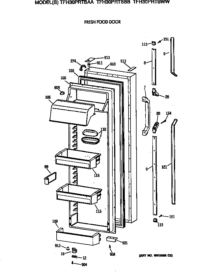 GE TFH30PRTBAA fresh food door diagram