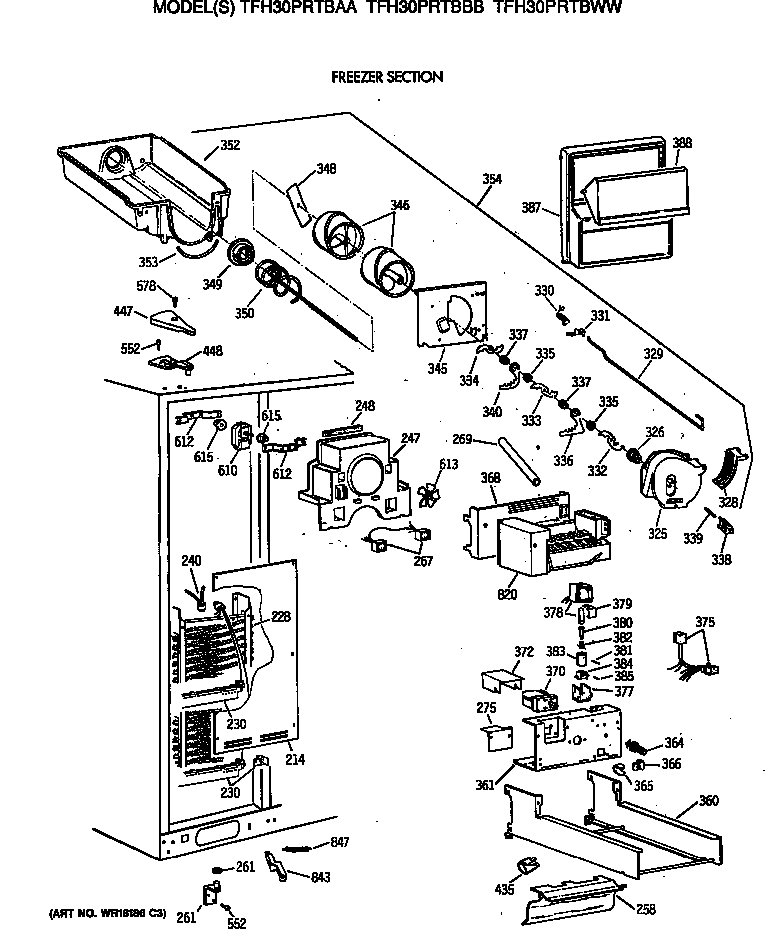 GE TFH30PRTBAA freezer section diagram