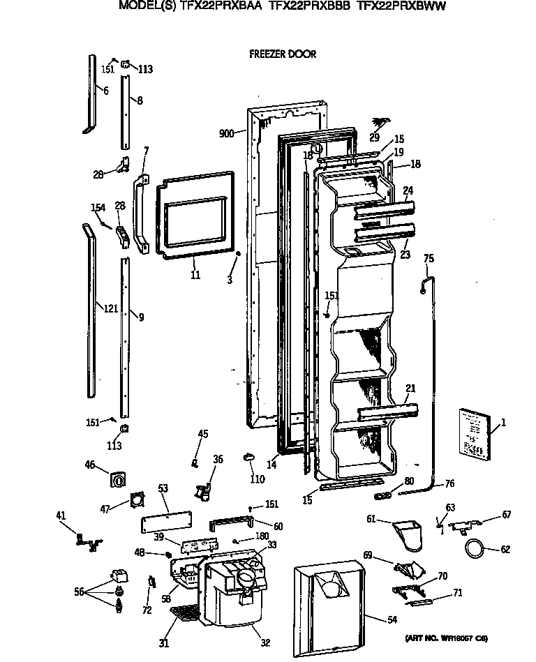 GE TFX22PRXBWW freezer door diagram