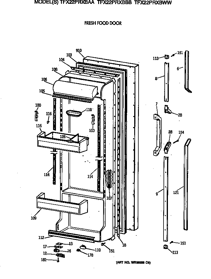 GE TFX22PRXBWW fresh food door diagram
