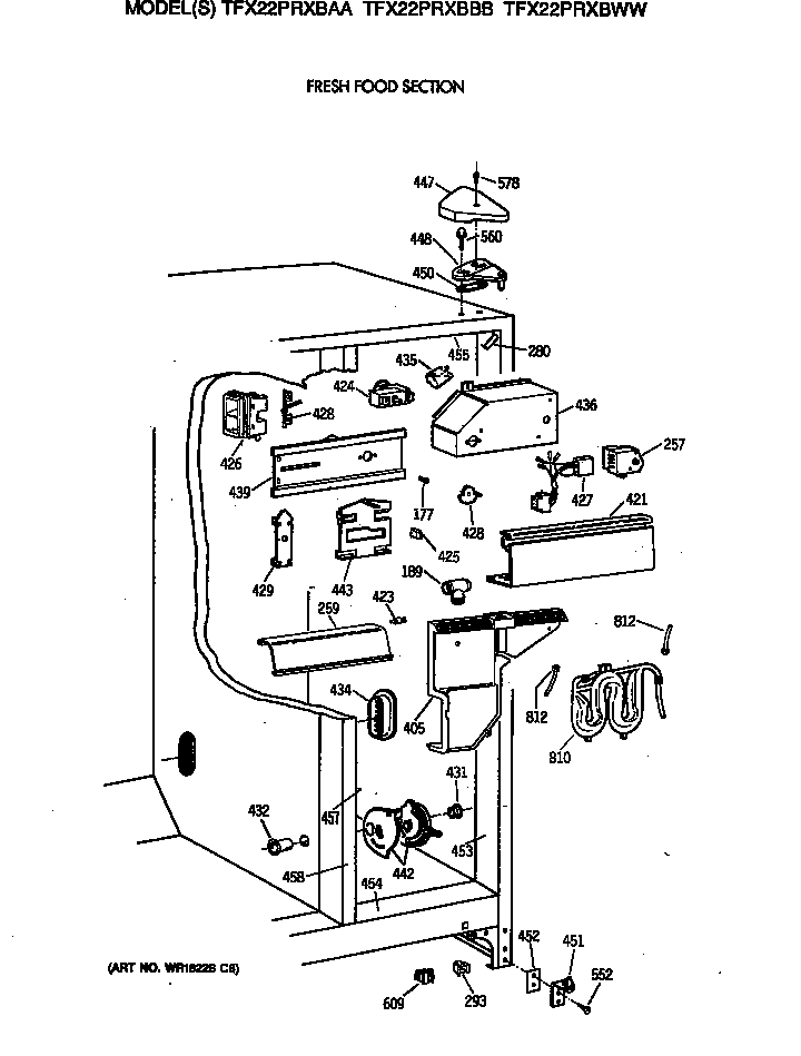 GE TFX22PRXBWW fresh food section diagram