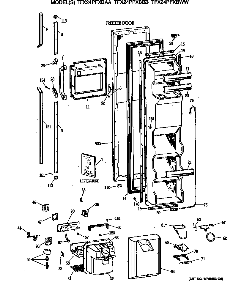 GE TFX24PFXBBB freezer door diagram