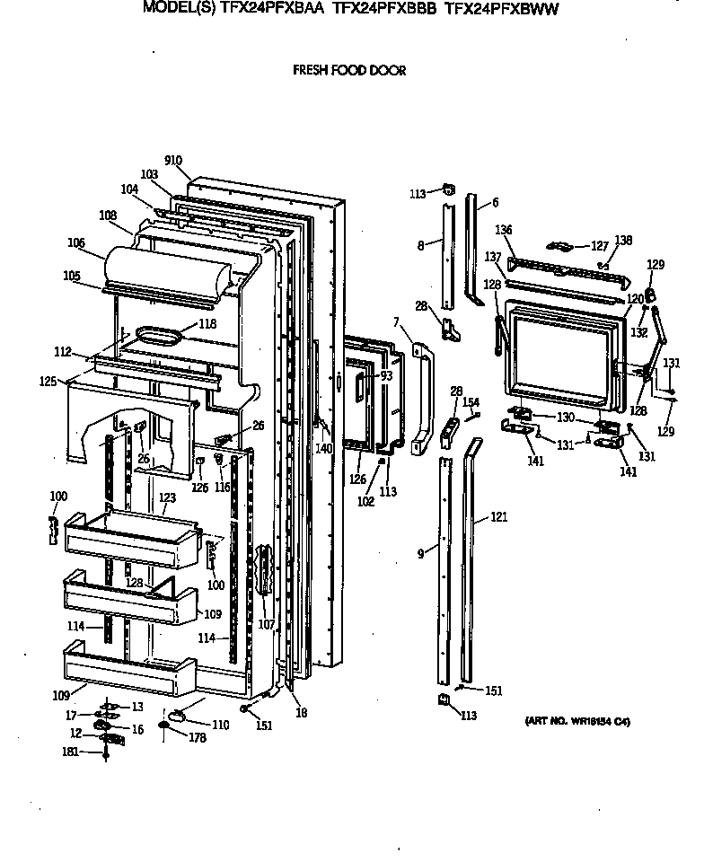 GE TFX24PFXBBB fresh food door diagram
