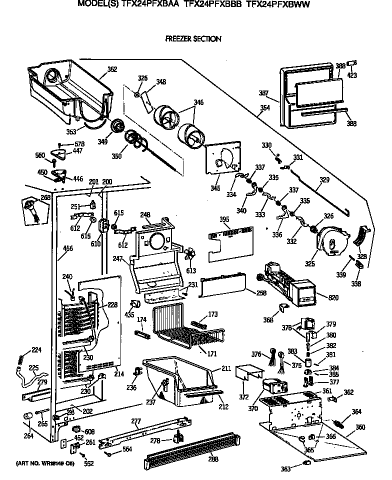GE TFX24PFXBBB freezer section diagram