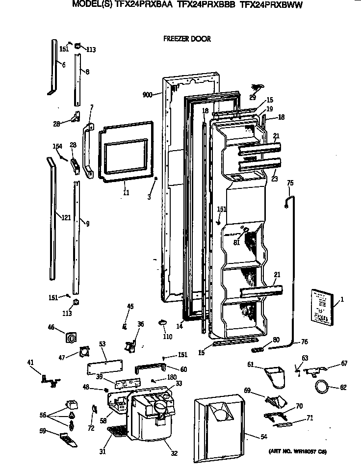GE TFX24PRXBAA freezer door diagram