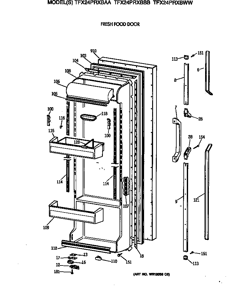 GE TFX24PRXBAA fresh food door diagram