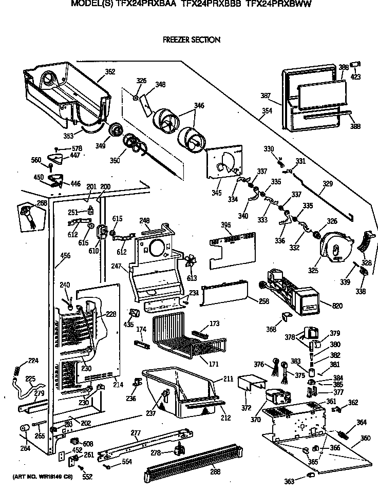 GE TFX24PRXBAA freezer section diagram