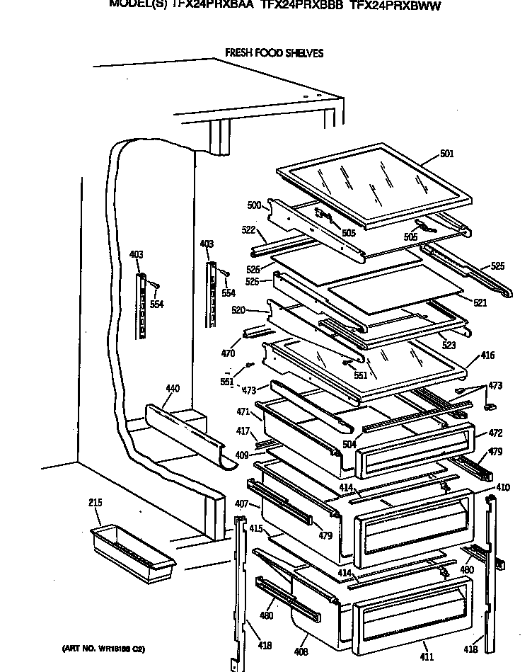 GE TFX24PRXBAA fresh food shelves diagram