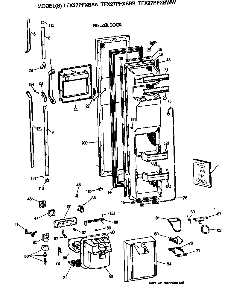 GE TFX27PFXBBB freezer door diagram