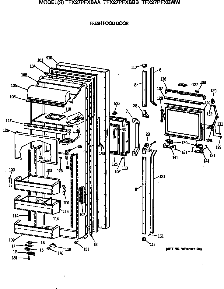 GE TFX27PFXBBB fresh food door diagram