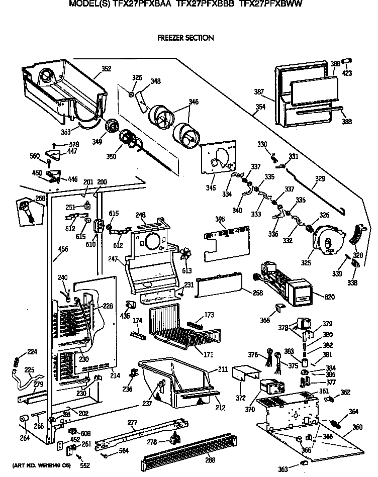 GE TFX27PFXBBB freezer section diagram