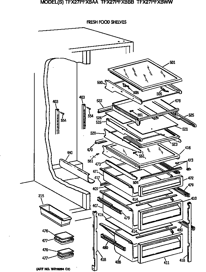 GE TFX27PFXBBB fresh food shelves diagram