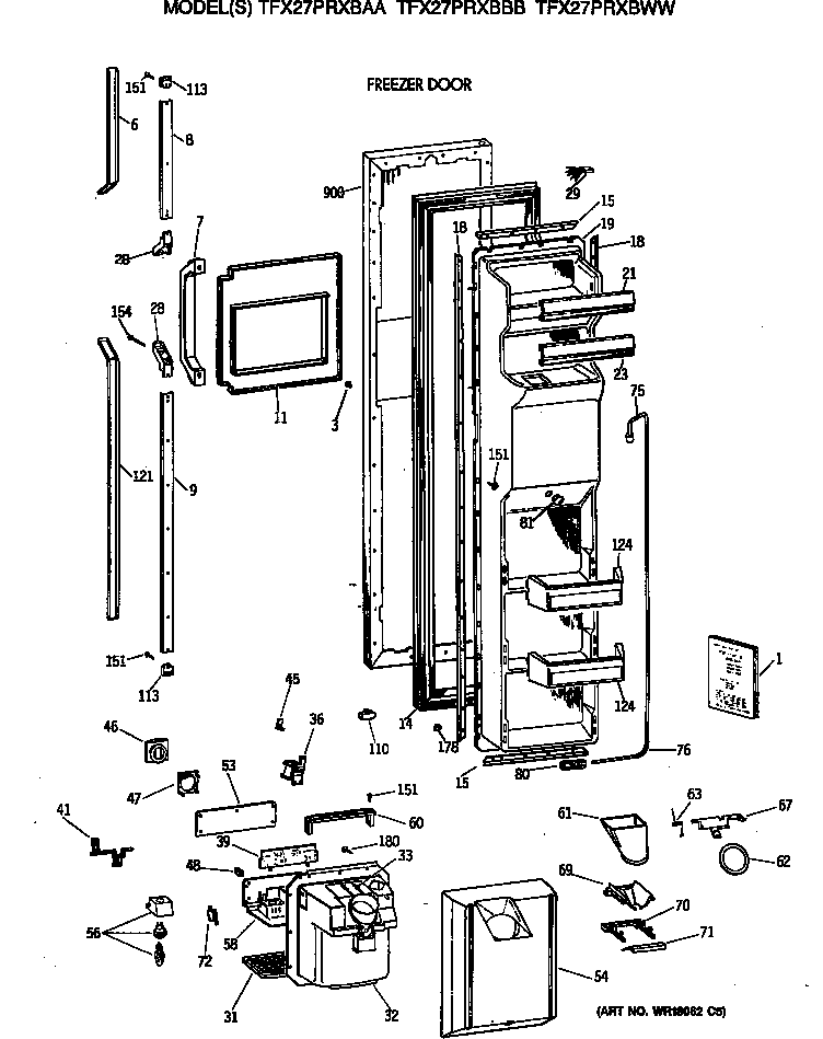 GE TFX27PRXBBB freezer door diagram