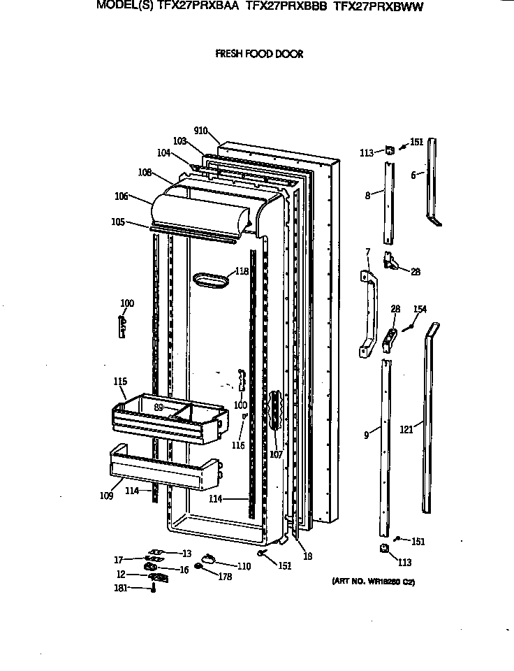 GE TFX27PRXBBB fresh food door diagram