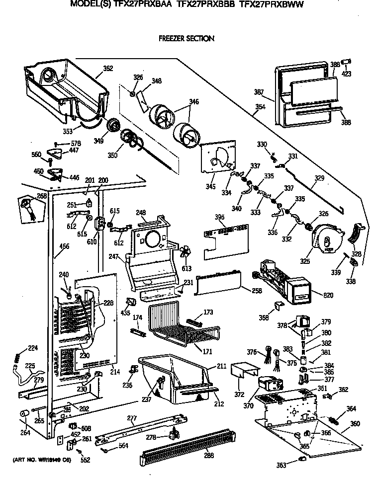 GE TFX27PRXBBB freezer section diagram