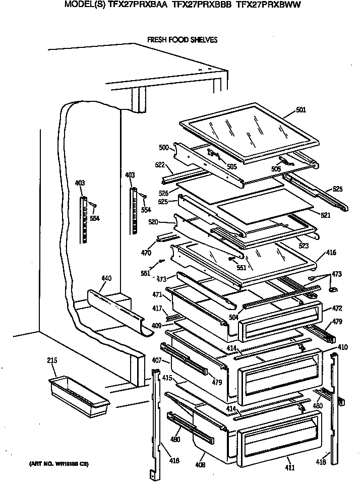 GE TFX27PRXBBB fresh food shelves diagram