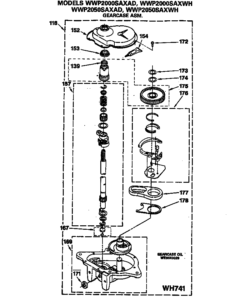 GE WWP2050SAXAD gearcase asm. diagram