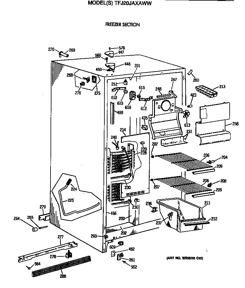 GE TFJ20JAXAWW freezer section diagram