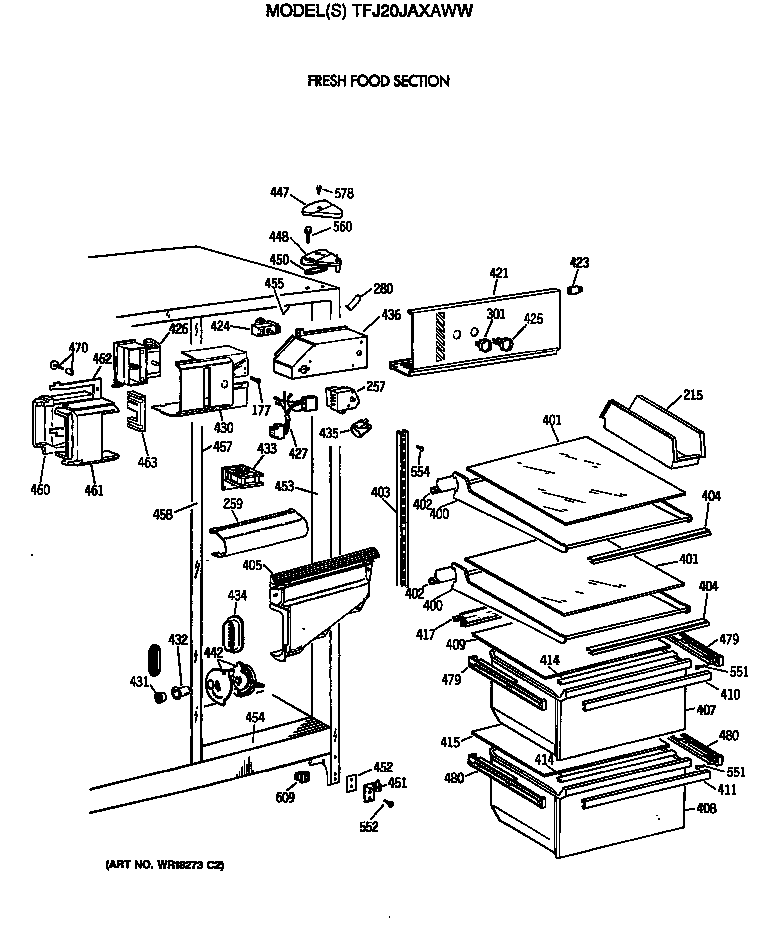 GE TFJ20JAXAWW fresh food section diagram