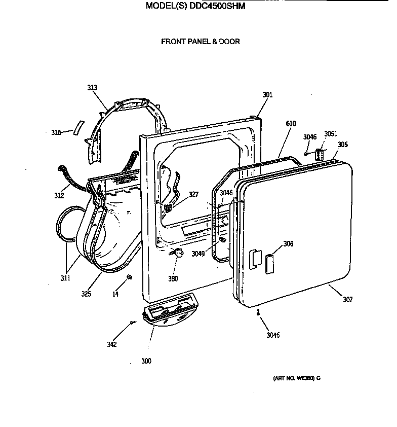 GE DDC4500SHM front panel & door diagram