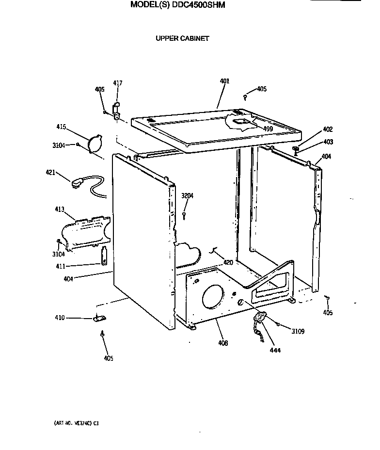 GE DDC4500SHM upper cabinet diagram