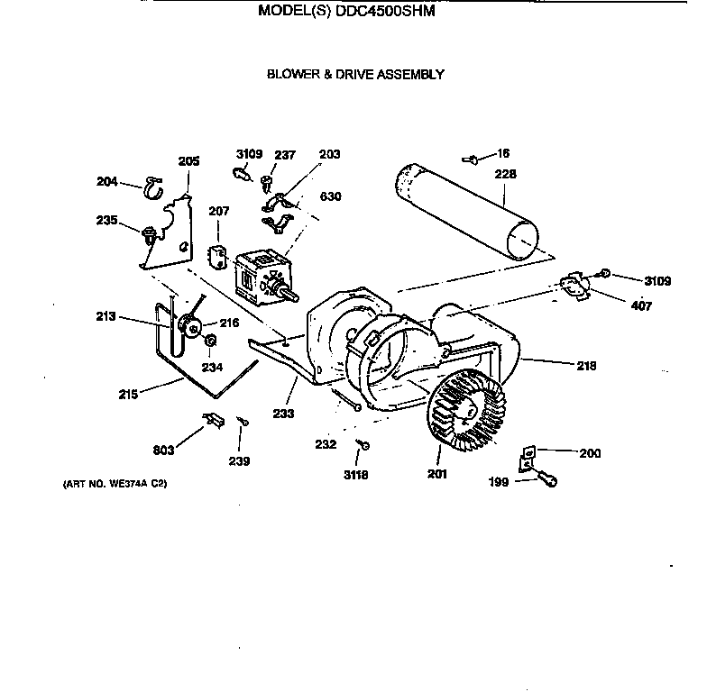 GE DDC4500SHM blower & drive assembly diagram