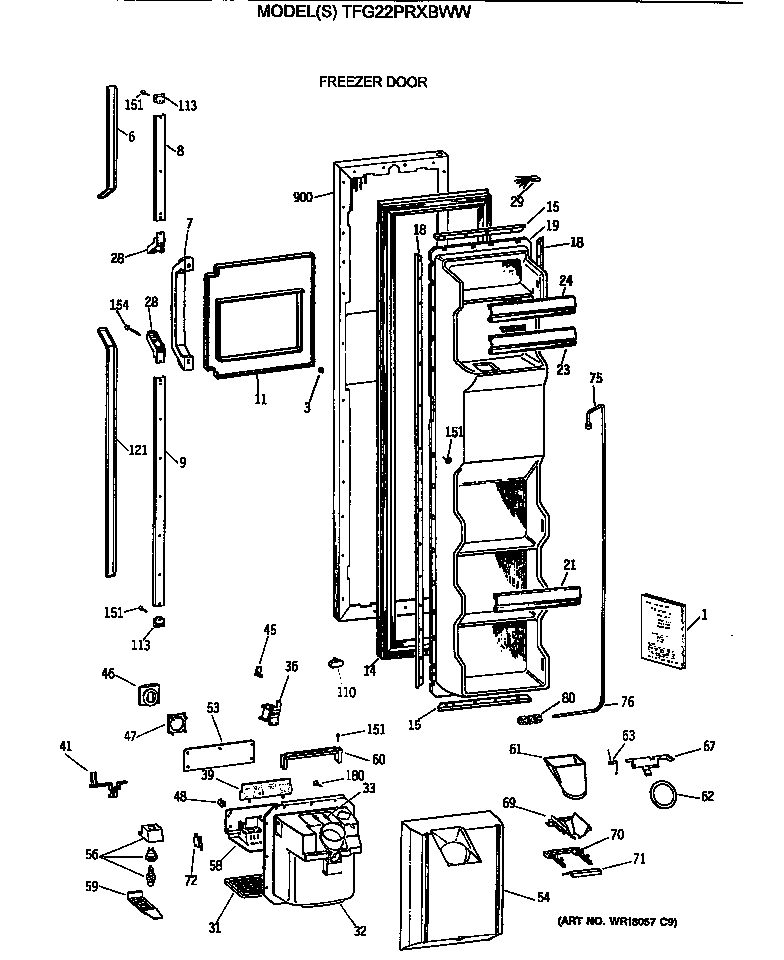 GE TFG22PRXBWW freezer door diagram