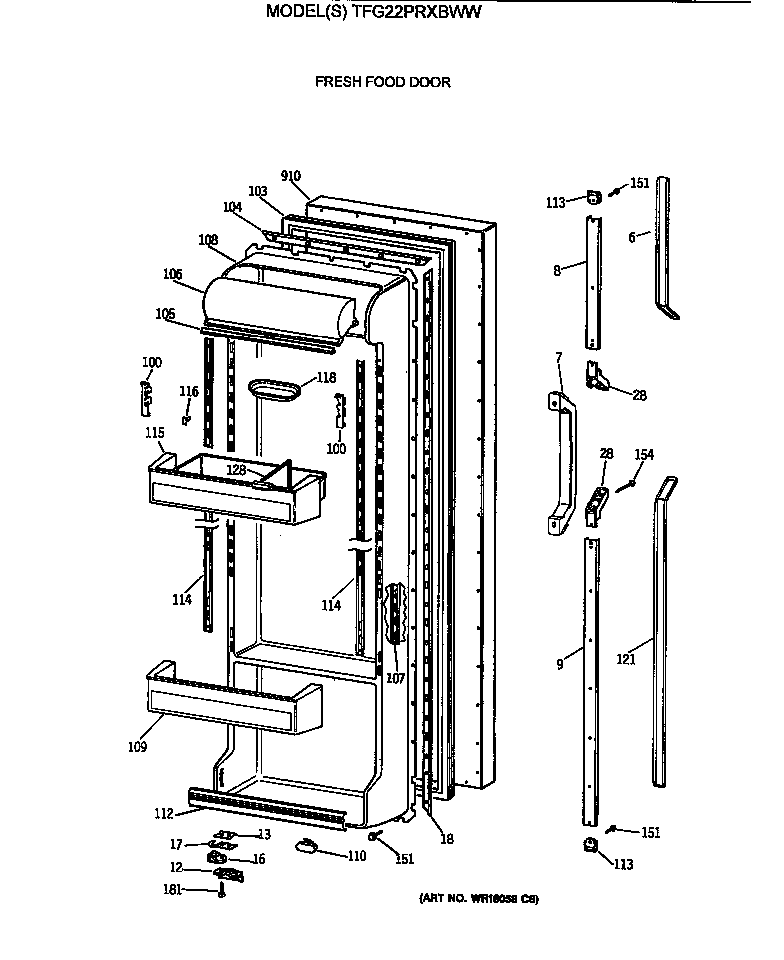 GE TFG22PRXBWW fresh food door diagram