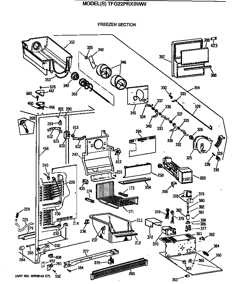 GE TFG22PRXBWW freezer section diagram