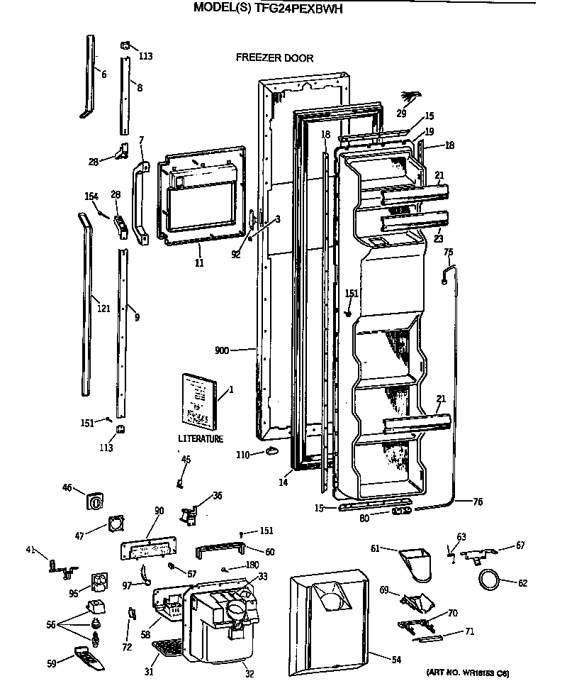 GE TFG24PEXBWH freezer door diagram