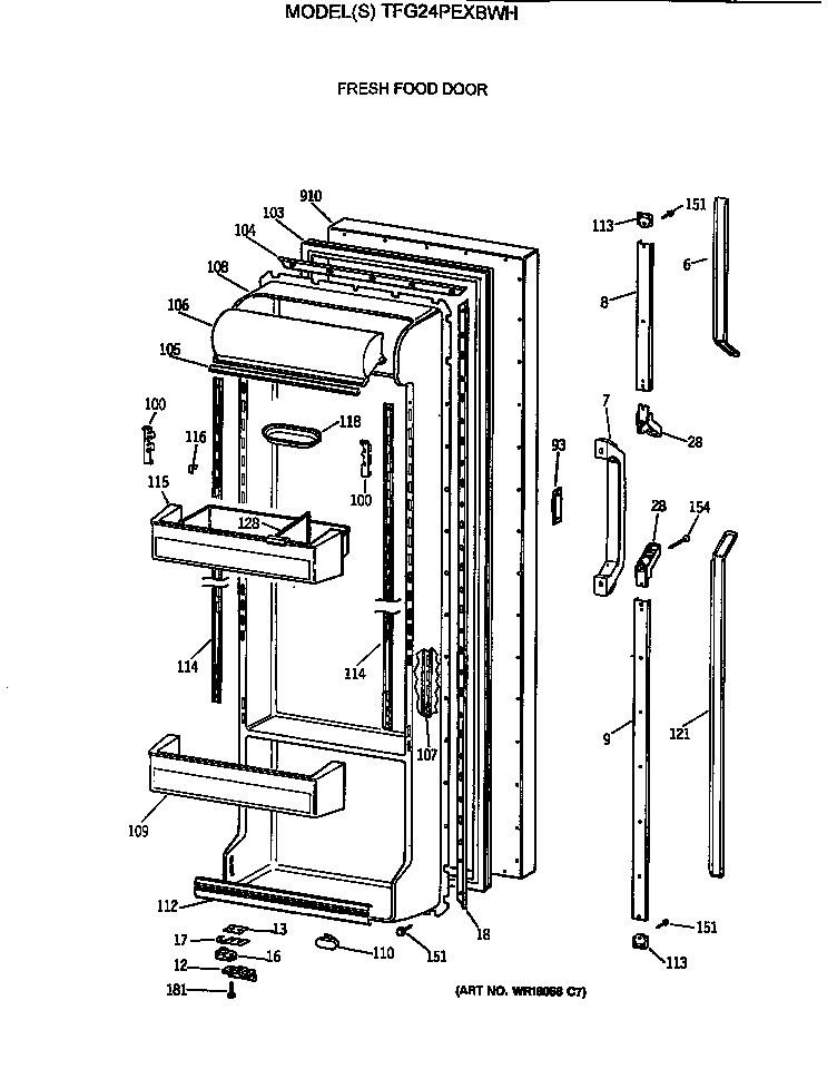 GE TFG24PEXBWH fresh food door diagram