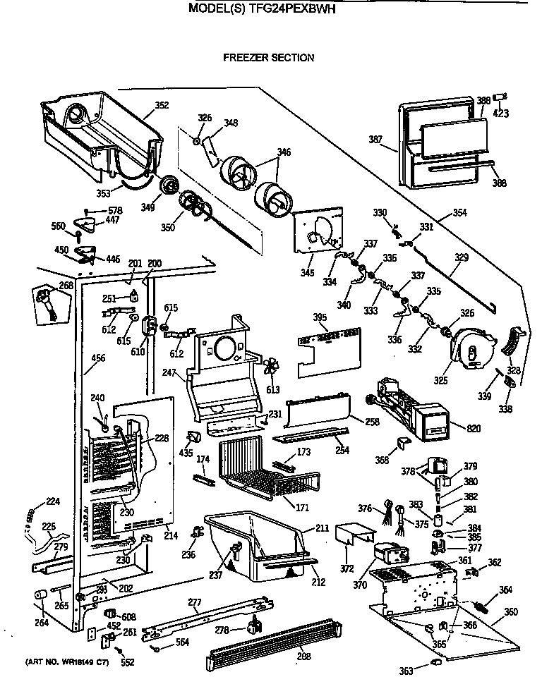 GE TFG24PEXBWH freezer section diagram