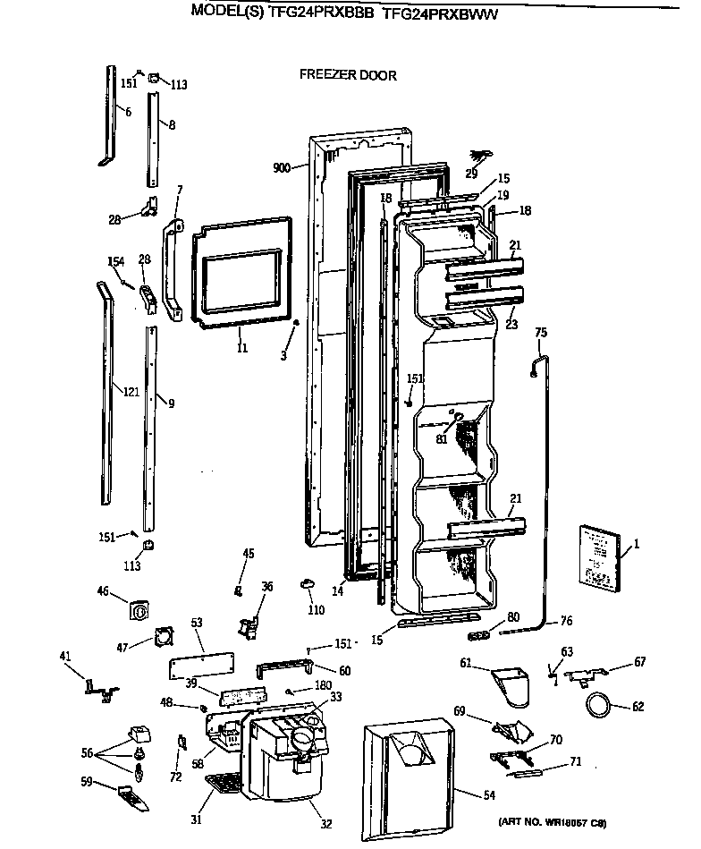 GE TFG24PRXBBB freezer door diagram