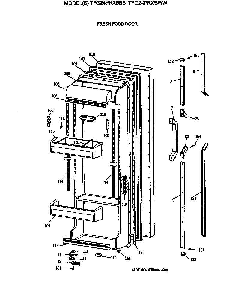 GE TFG24PRXBBB fresh food door diagram
