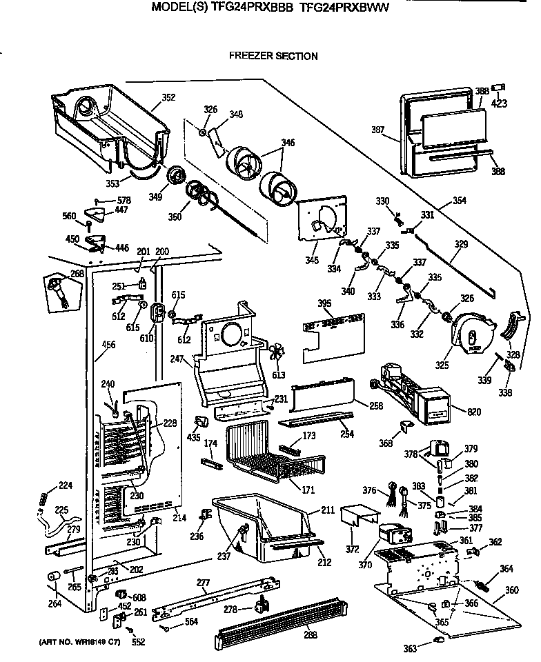 GE TFG24PRXBBB freezer section diagram