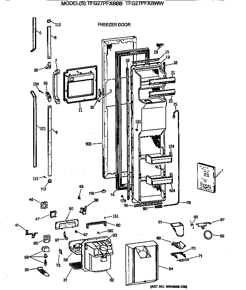 GE TFG27PFXBBB freezer door diagram