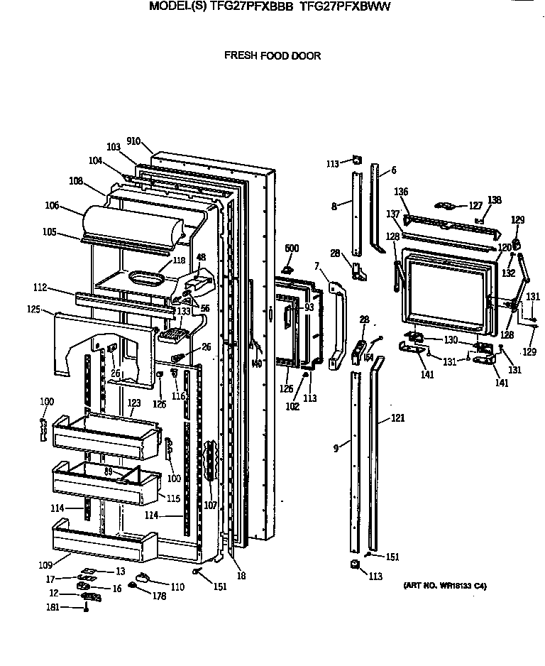 GE TFG27PFXBBB fresh food door diagram