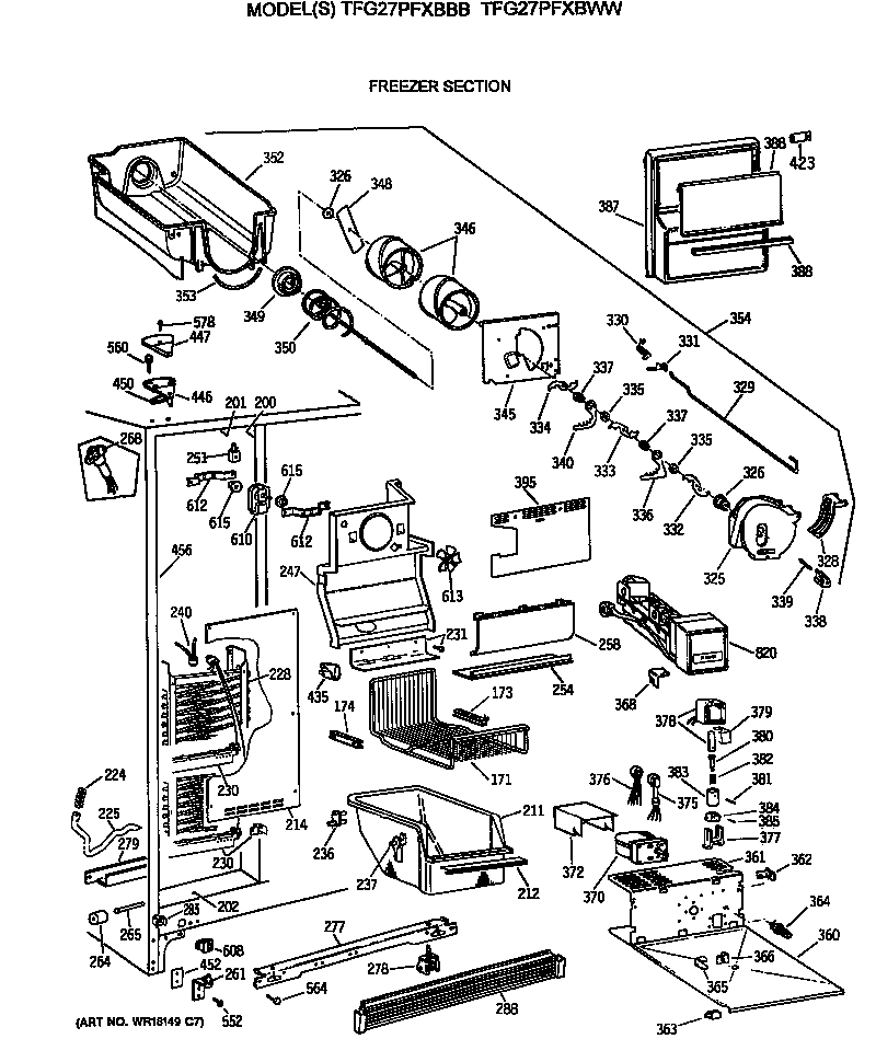 GE TFG27PFXBBB freezer section diagram